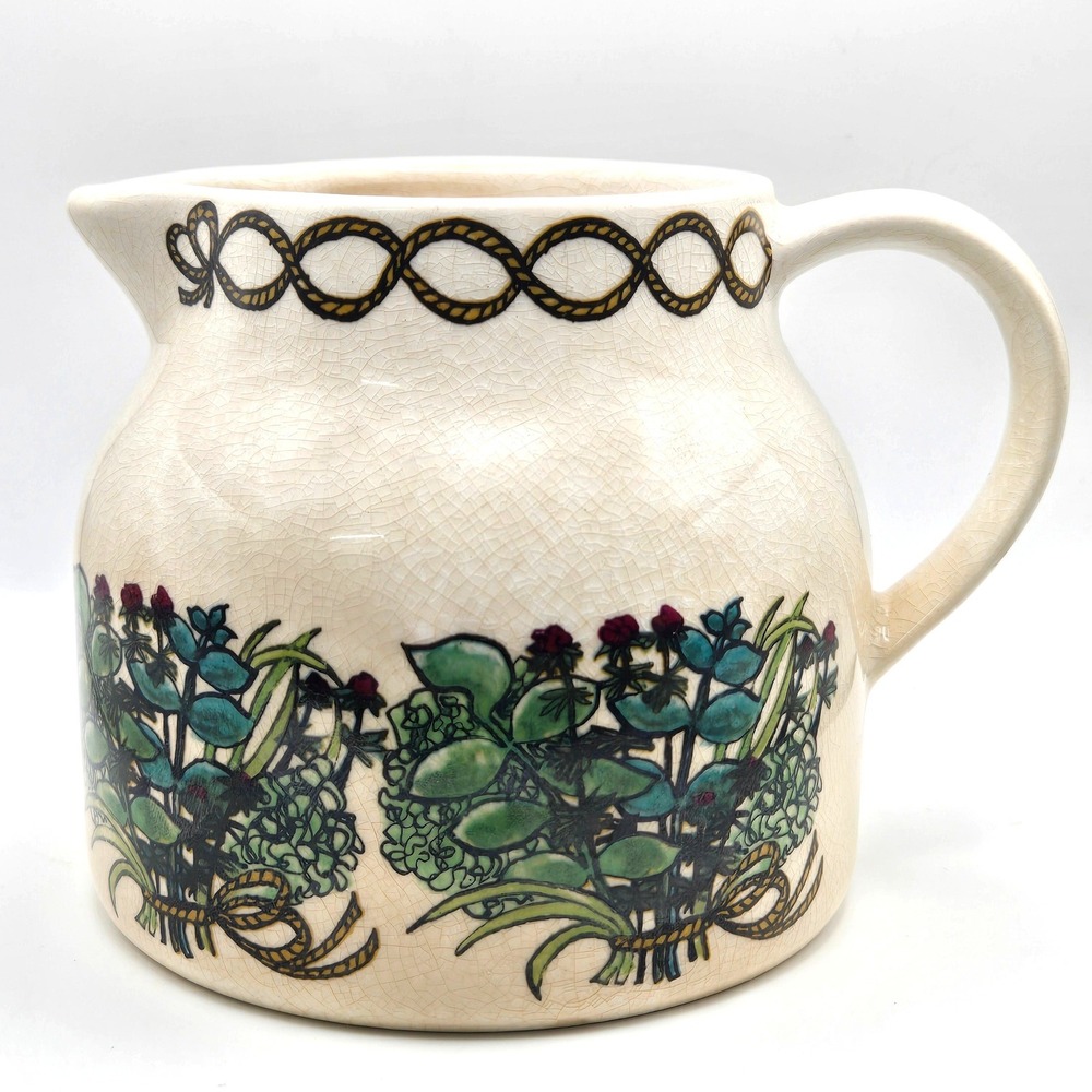 Vintage Taunton Vale England Ceramic Pitcher Bouquet Garni Botanical Floral 4"